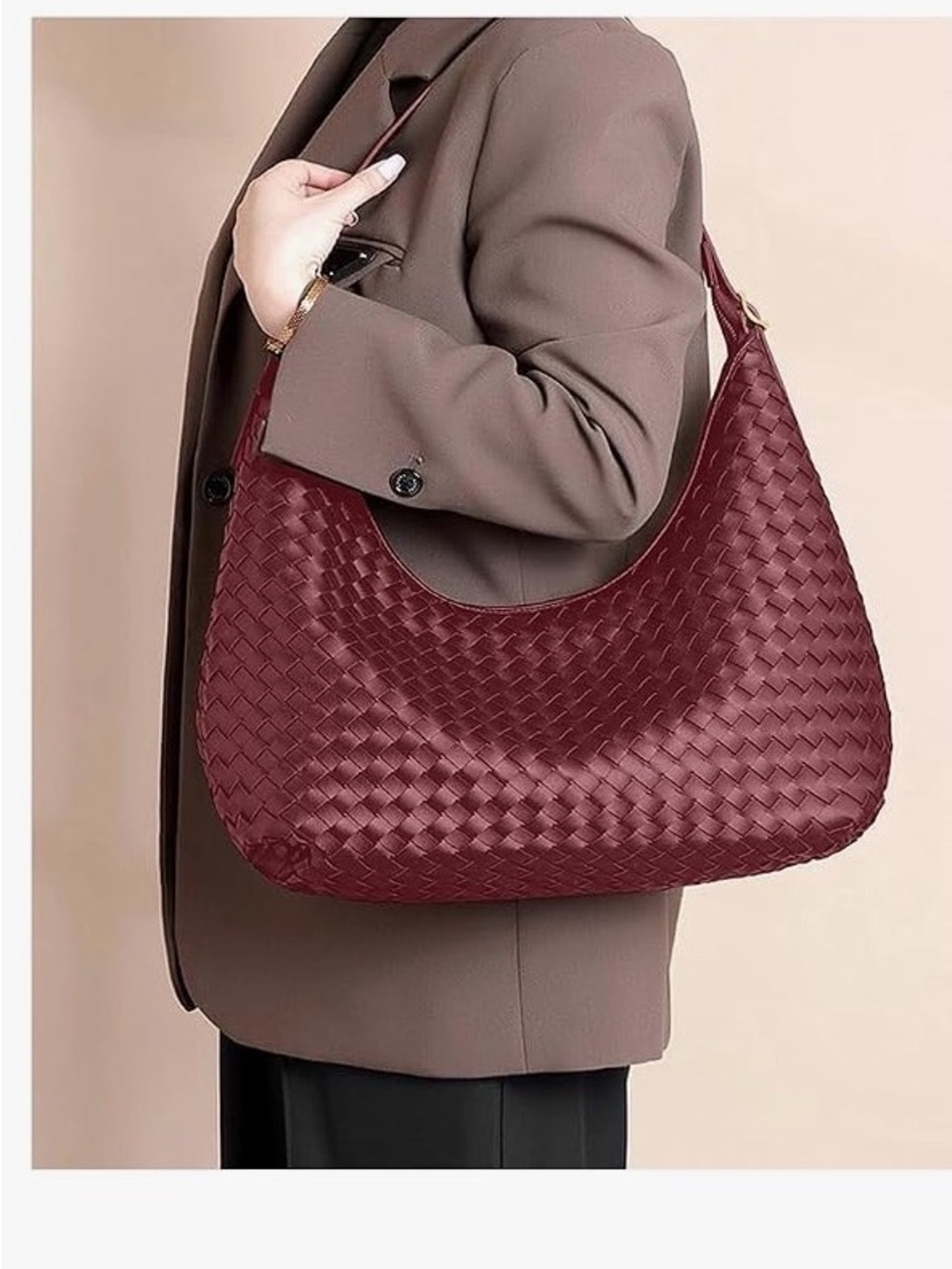 Amazon Woven Shoulder Bag in Burgundy Red